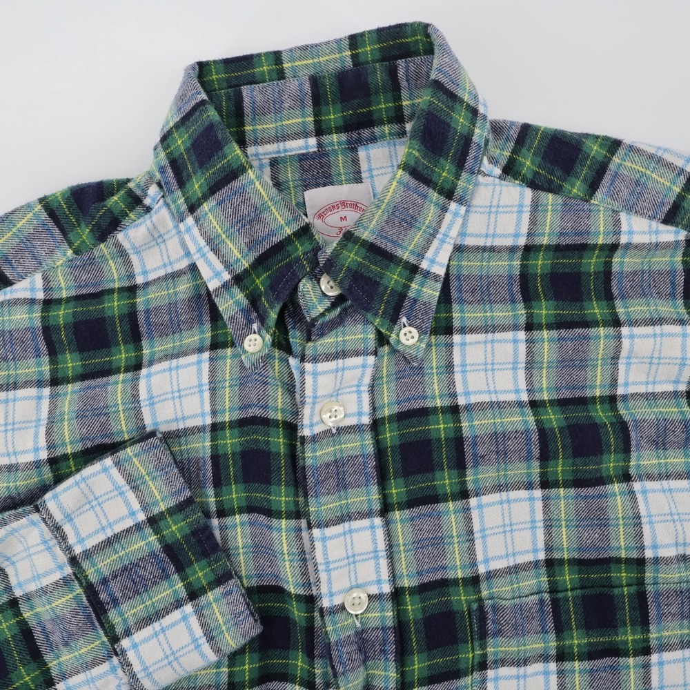 Brooks Brothers 346 Plaid Flannel Shirt Green Long Sleeve Mens M
